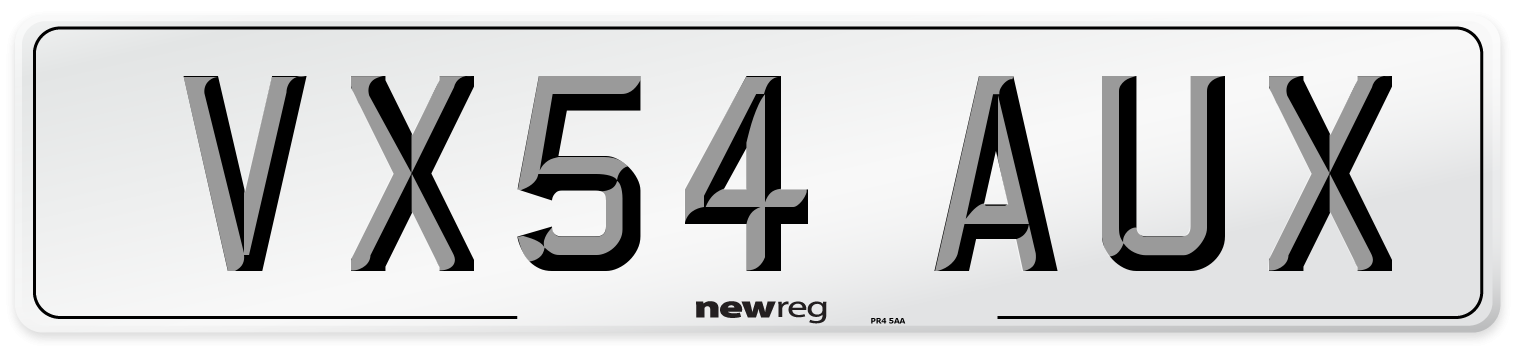 VX54 AUX Number Plate from New Reg